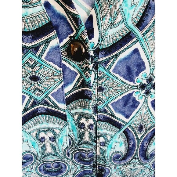 Chico's 3 Easy Wear Women's Turquoise Blue Geo Sweater Jacket 1 Button Slinky XL - Picture 5 of 6